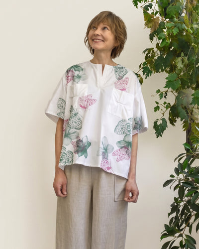 camicia larga bianca serigrafata a mano taglia unica
