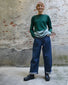 Pantalone largo denim con tasche e orlo risvoltato